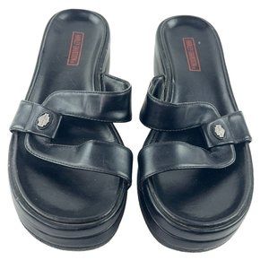 Harley Davidson Enchanted Size 7 M Black Leather Platform Sandals 81133 Vintage